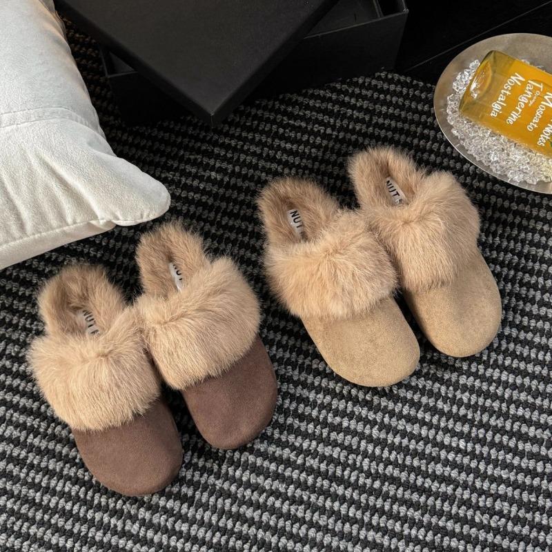 Women Cotton Slippers 2026 Winter Plush Warm Flats Shoes Flip Flops New Fashion Furry Round Toe Women Casual Shoes Zapatos Mujer