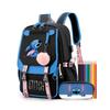 Mädchen Rucksack Set mit 12 Buntstiften und Federmäppchen, USB Ladeanschluss, Große Kapazität Langlebig, Blau/Schwarz