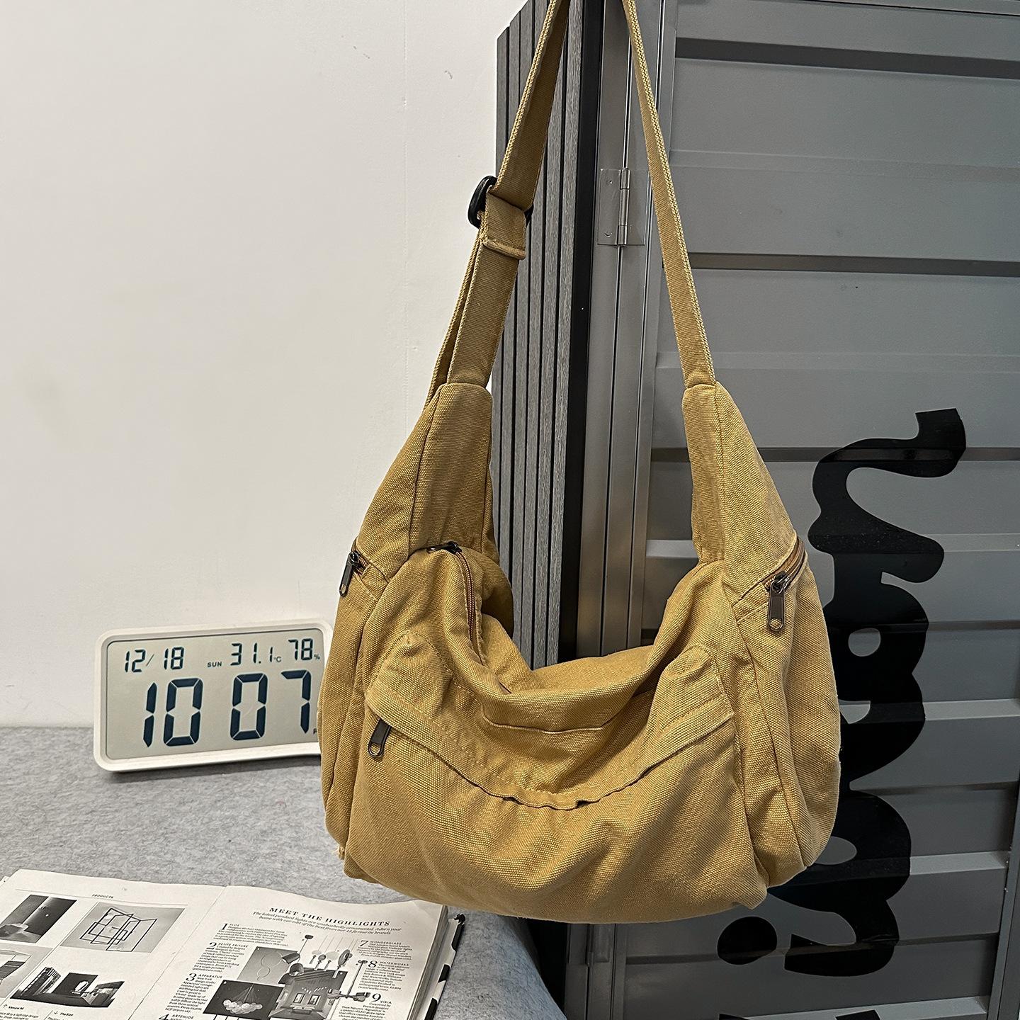 Rd lala Grote Capaciteit Canvas Gereedschapspakketten Koreaanse Stof Crossbody Tassen Effen Messenger Bags Katoenen Schoudertassen Dames black