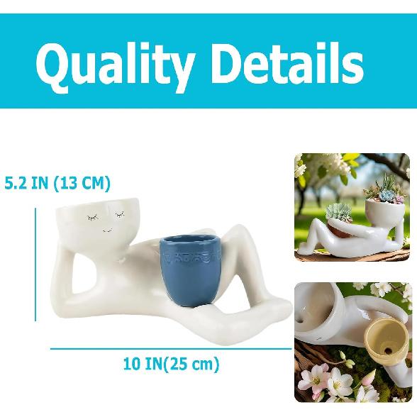 2025 NEW 3D Funny Lazy Guy Planter Pot Resin Succulent Resin Indoor Cute Character Smily Face Miniature Plant Cactus Outdoor Rocking Mini Man Little
