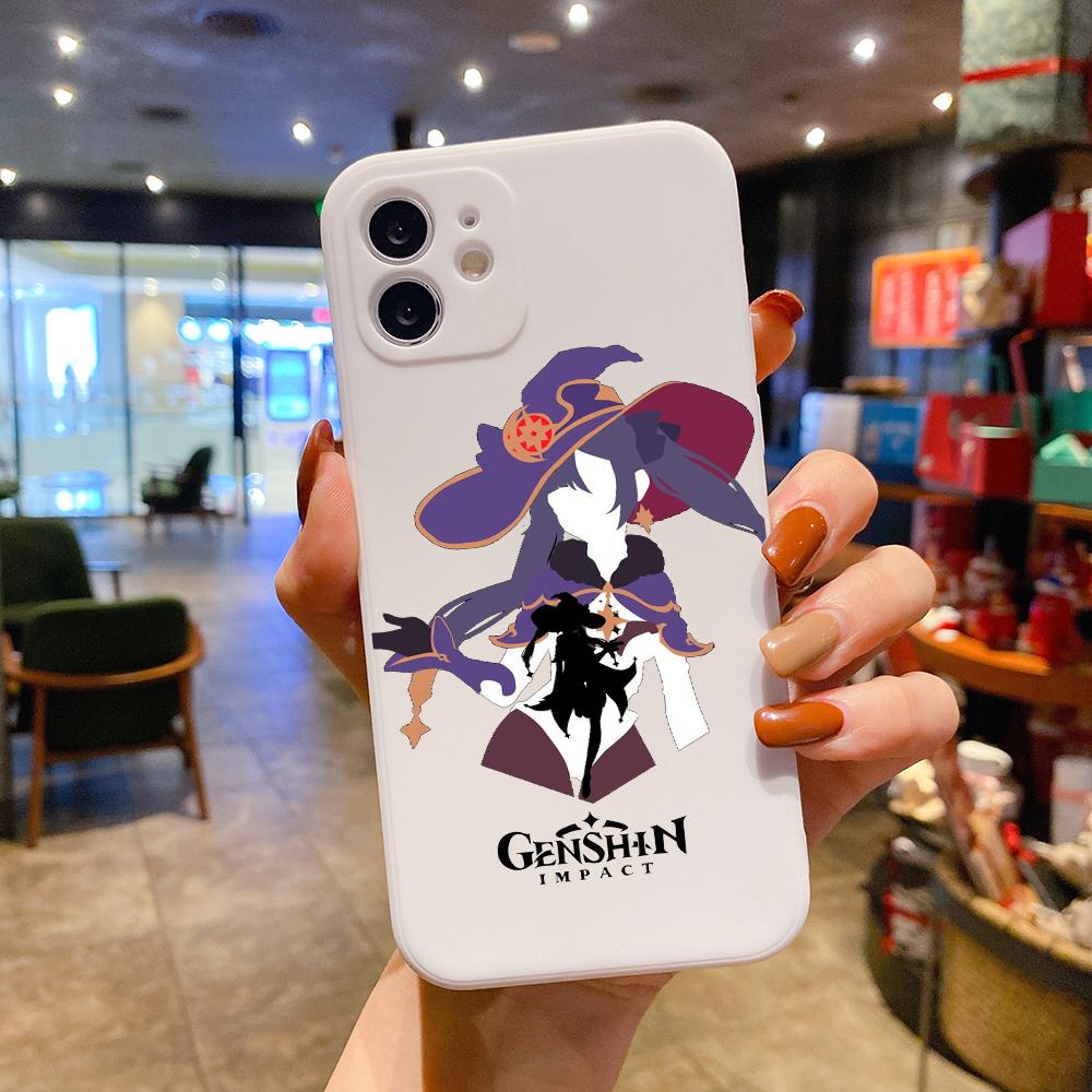 Luxusní čtvercový tekutý silikonový obal na telefon Genshin Impact Anime pro iPhone 14 11 12 13 Pro Max Mini X XS XR 7 8 Plus SE2 DIY kryt