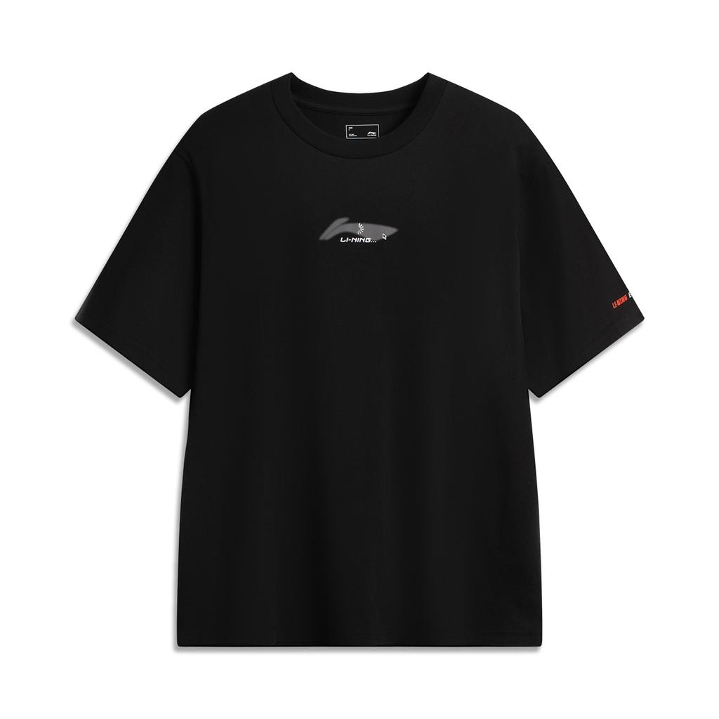 Li Ning Lolo Letter Round Neck Comfortable Breathable Versatile Loose Short Sleeve T-Shirt Men Tops Black AHSVD63-1