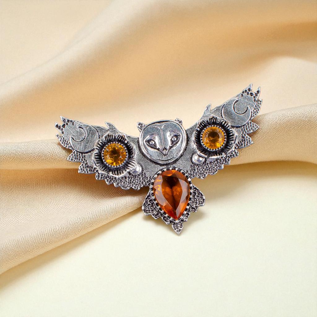 Srebrny wisiorek z kamieniem cytrynowym, Ręcznie robiony naszyjnik z cytrynu ze srebra próby 925, Cytrusowy naszyjnik na imprezę, Biżuteria damska JCP-8-1