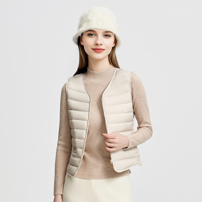 

ikTok осенне-зимний пуховый жилет женский пух белого гуся термоподкладка жилет легкий жилет базовый внутренний слой 3XL белый