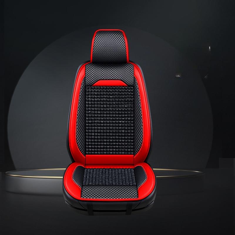 Luxury PU Leather & Wooden Bead Car Seat Cushion – Breathable, Durable & Easy-Clean – Fits Most Cars, Trucks,  and SUVs