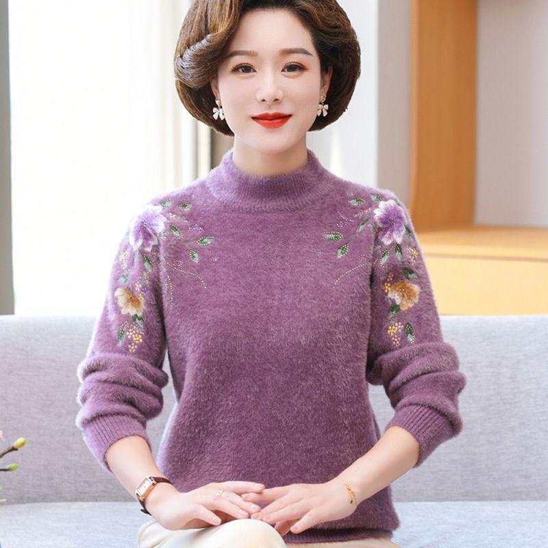 

Одежда для мам, утолщенный свитер, одежда для женщин среднего и пожилого возраста, теплая блузка Yangqi, свободный низ, рубашка, костюм M recommends 80-52.5kg фиолетовый