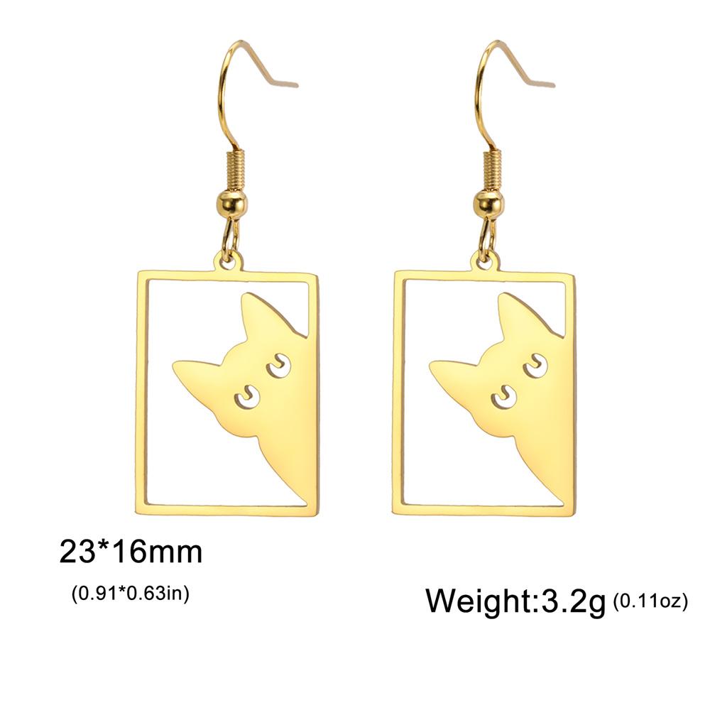 My Shape Cute Cat Earrings for Women Girls Stainless Steel Rectangle Shaped Cat Kitten Earrings Animal Fashion Jewelry Gifts