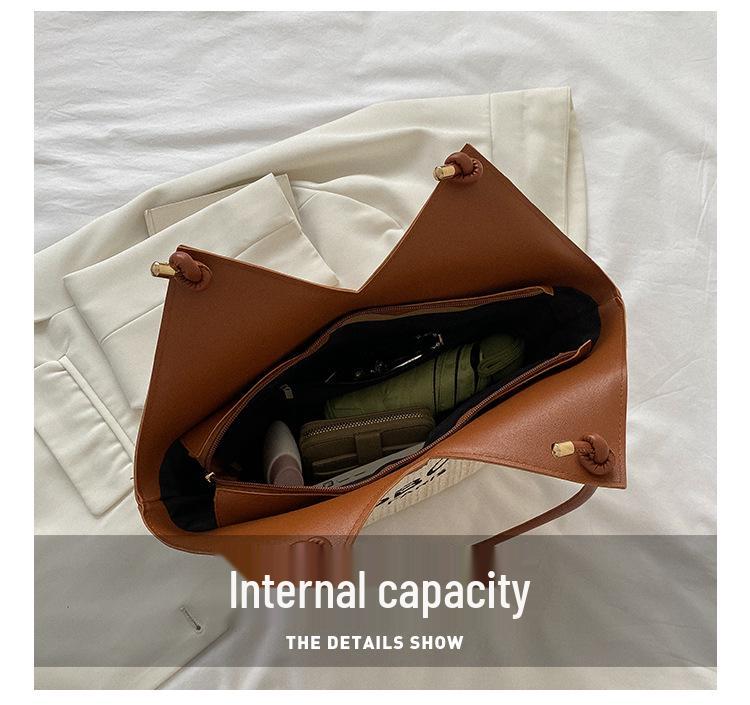 2025 Snygg Strandväska i Halm för Resor för Kvinnor: Mångsidig flätad axelväska