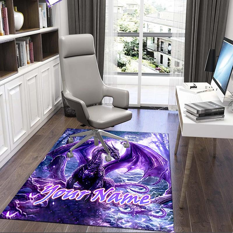1PC Custom Name Purple Dragon Fantasy Theme Floor Mat Ideal for Living Room, Game Rooms, Office, Bedroom, Office Floor Mat , Floor Mats for Home