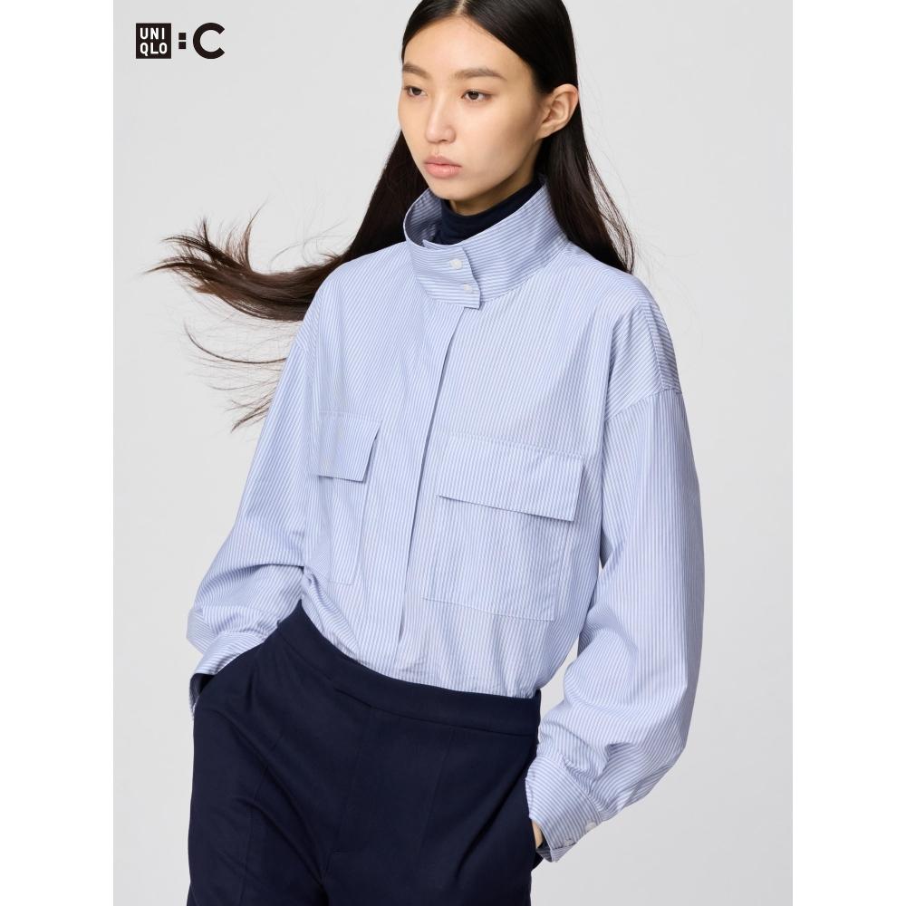 Uniqlo Cotton Stand Collar Shirt Jacket  Long Sleeve 