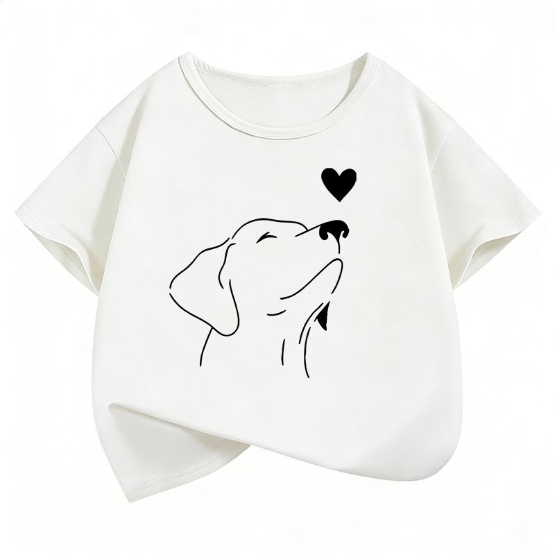 Funny Dog with Love Heart Design T Shirts Printed Kids Childrens Tshirt Boys Girls Summer Spring Casual Top Tee