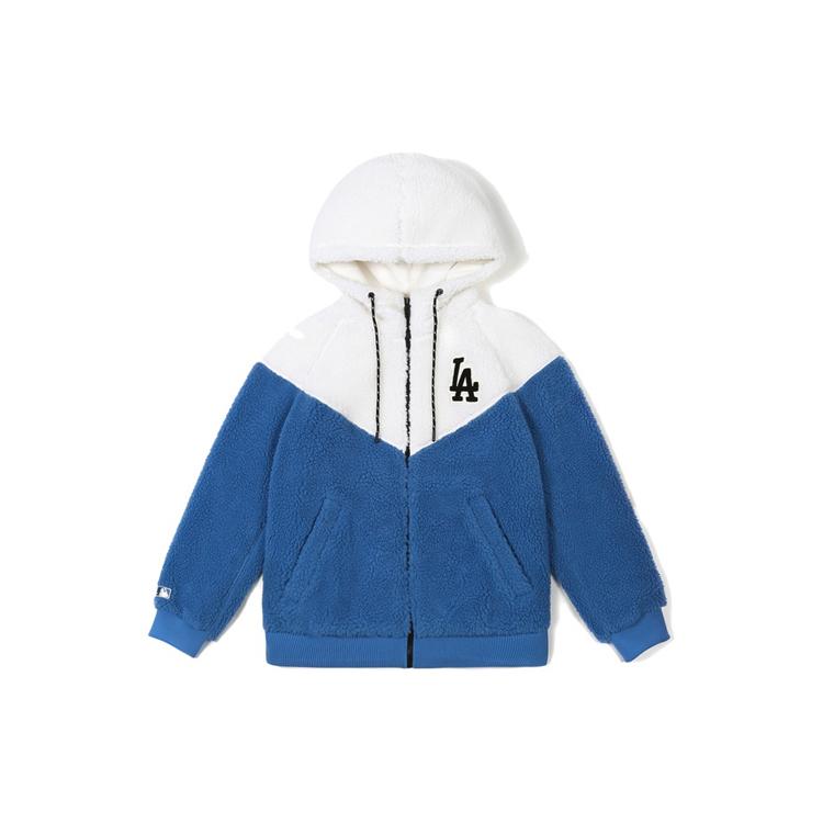 MLB Velvet feel Coat Unisex White Blue Patchwork 31JPF5061-07U S