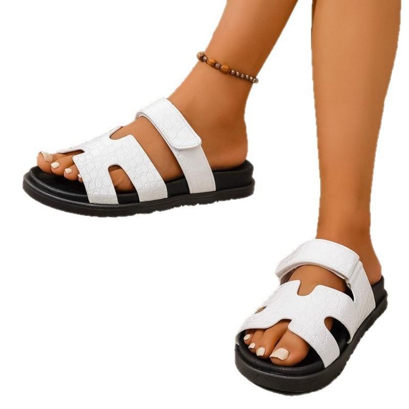 Summer New Slippers Women's Thick Bottom Word Velcro Solid Color Slippers