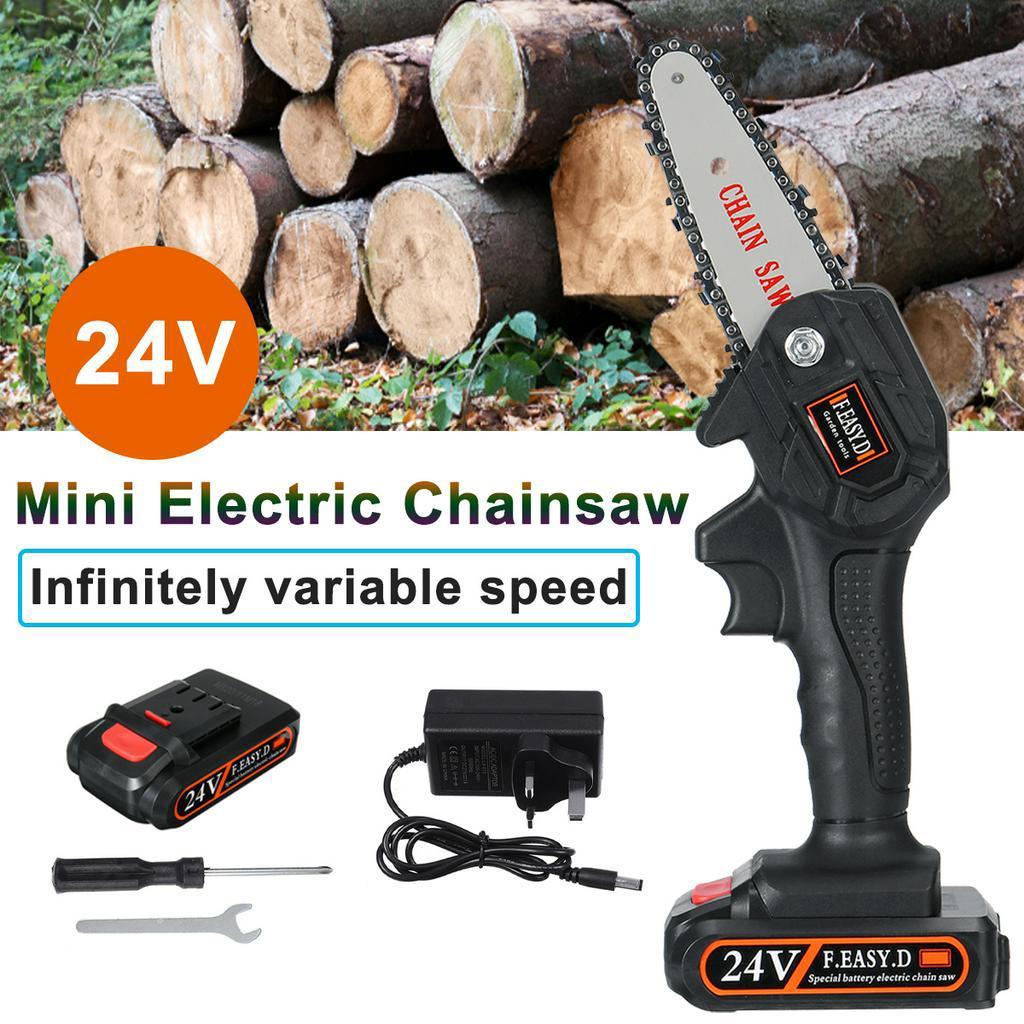 550W 24V Cordless Electric Chainsaw Portable Rechargeable Battery Wood Cutter New