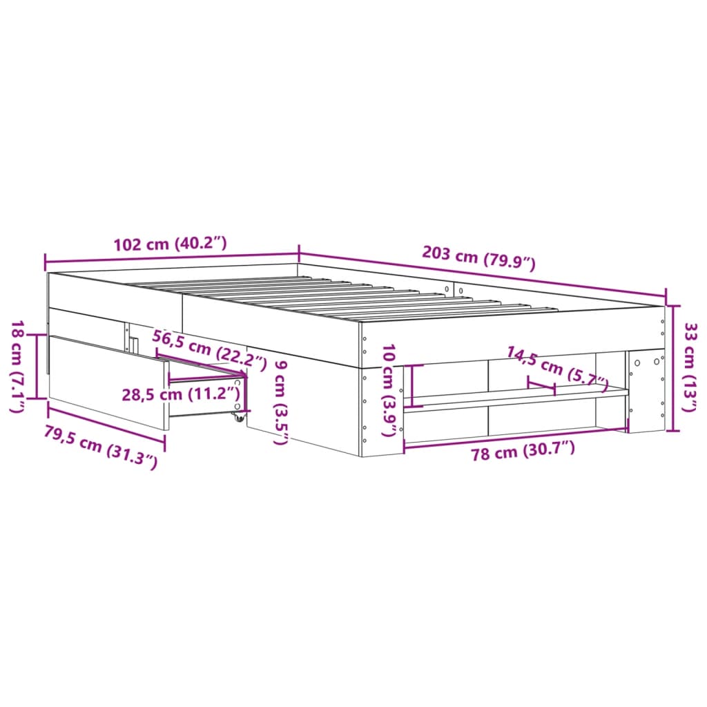 Bed Frame Gray Sonoma 100x200 cm Particleboard