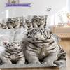 White Tiger Pattern Bedding Quilt Set Quilt Cover Pillowcase Home Decoration Birthday Gift (1 * Duvet Cover + 2 * Pillowcase, Without Core)