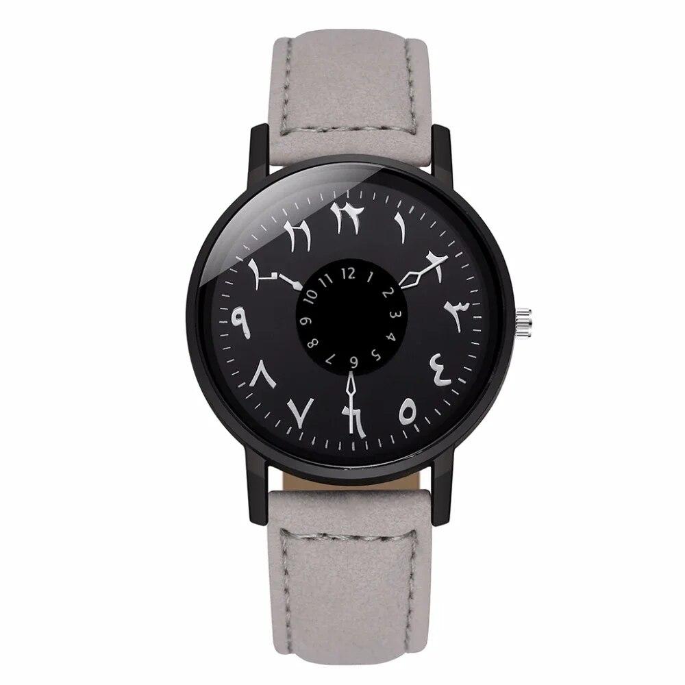 

Повседневные матовые часы с ремешком, маленькие нежные женские часы с арабскими цифрами, роскошные кожаные модные кварцевые часы с креативным циферблатом, простой стиль серый/чёрный