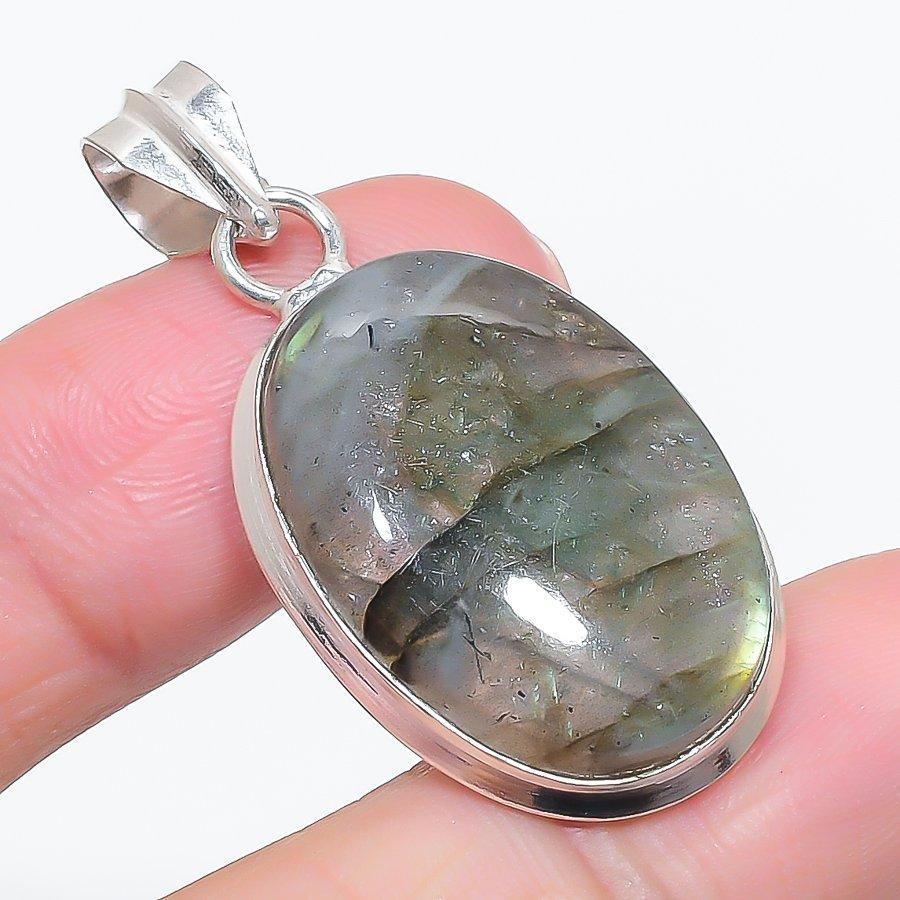 Natural Labradorite Gemstone 925 Sterling Silver Jewelry Pendant 1.77" P2V08