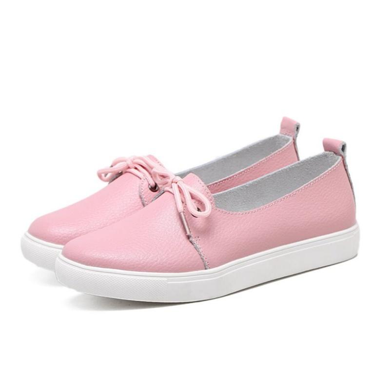 Studentinnen Gril Damen PU Leder Weiße Schuhe Ballerinas Plateau Schnürschuhe Koreanische Casual Vulkanisierte Schuhe