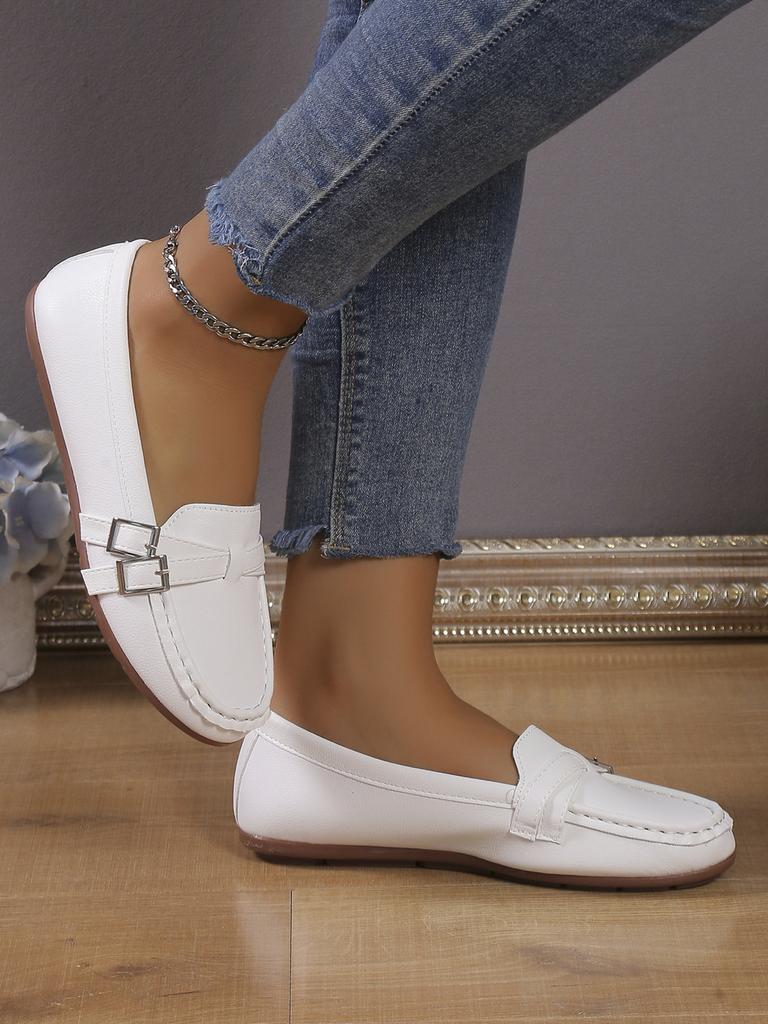 Fashion Flat single shoes women 2025 spring new foreign trade fashion belt buckle round head comfortable slip-on casual bean shoes