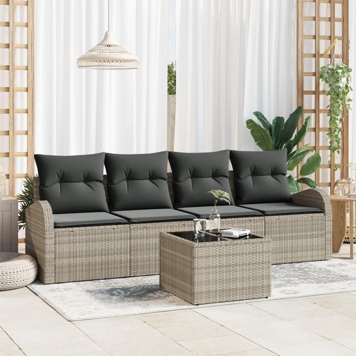 VidaXL Ensemble de canapé de jardin 5 pièces avec coussins en rattan synthétique gris clair 3345912