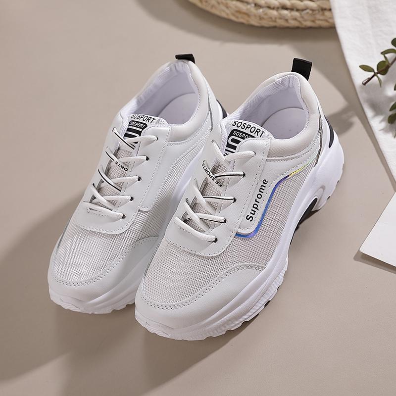 Fashion Sports Womens Single Shoes 2025 New Color Blocking Thick Soled Leather Flat Vulcanized Running Shoes Platform Sneakers