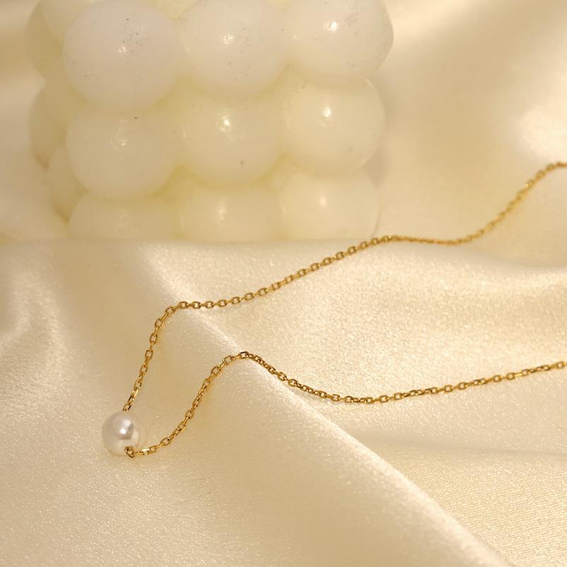 Stainless Steel Necklace Wind 316 Material Shell Pearl Pendant Fashionable Simple Fine Collarbone Chain Jewelry