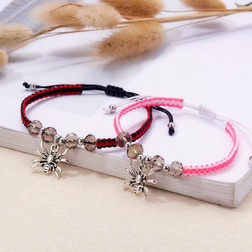 Set da 2 Pezzi Braccialetto in Corda Intrecciata Ragno Pipistrello Gotico Per Donne Uomini Cuore Magnetico Abbinato Braccialetti per Coppie Gioielli Regalo di Halloween