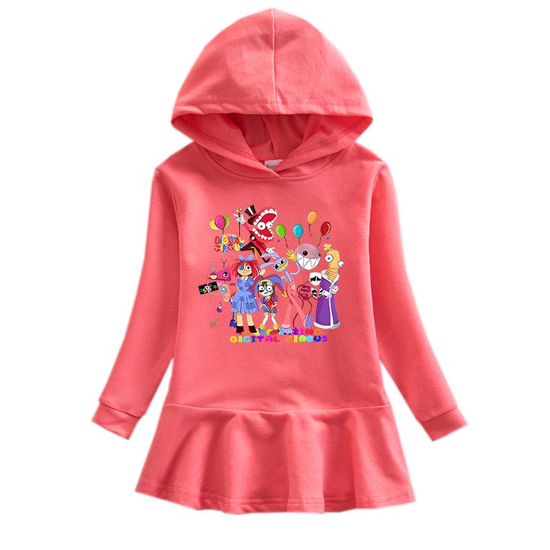 2026 Spring/Autumn Ruffle Rainbow Cartoon Girls' Long Sleeve Hooded Sweatshirt Dress