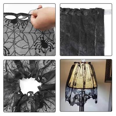 Gothics Sheer Black Laces Lampshade Window Panel Privacy Lampshade Scarf For Home Privacy Decorations 19.69x59.1in