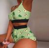 Women's Kawaii Strawberry Print Pajama Set, 2-Piece Cami Crop Top & Shorts, Cute and Sexy Sleepwear for Women