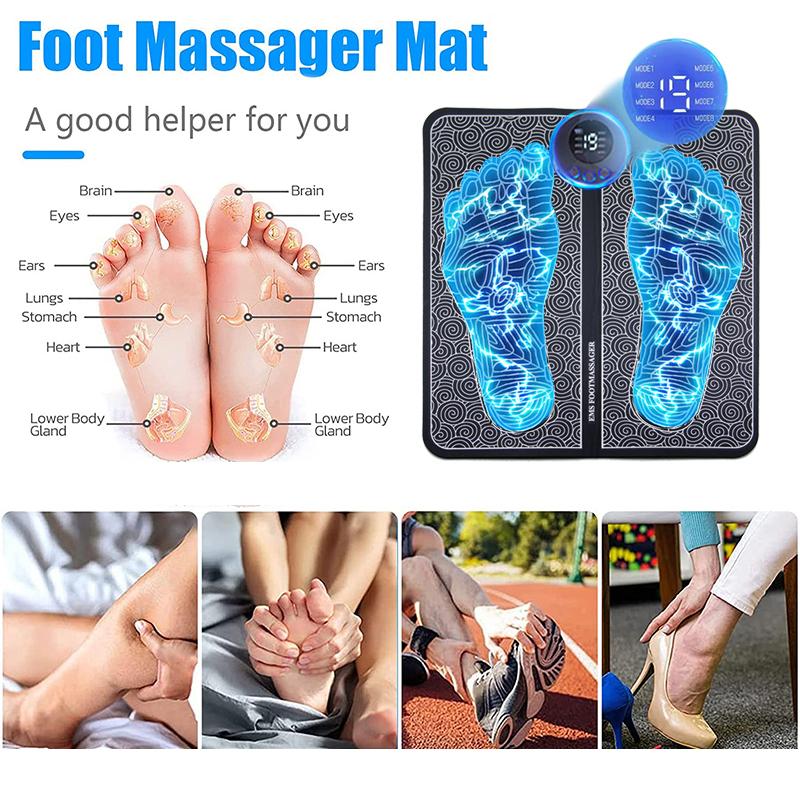 EMS Pulse Foot Massager USB Charging, 8 Modes 19 Gears for Home and Travel
