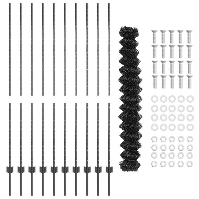 VidaXL Clôture treillis avec 20 U Posts Gris 1.5x10 m Acier 3336271