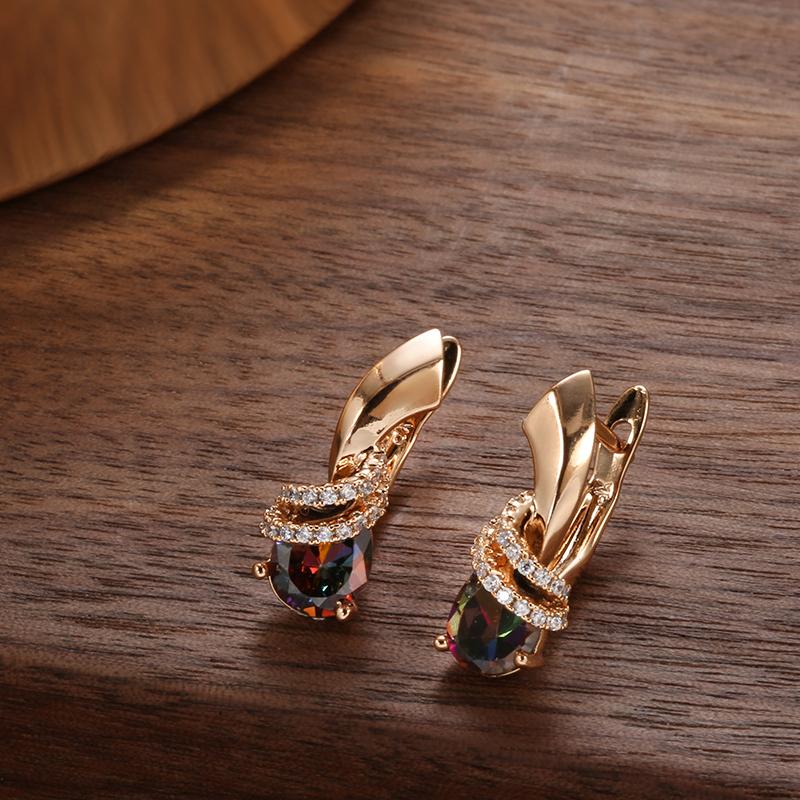 New  Rose Gold Stud Earrings For Women Colorful Water Drop Natural Zircon Bride Wedding Earrings Fashion Party Jewelry