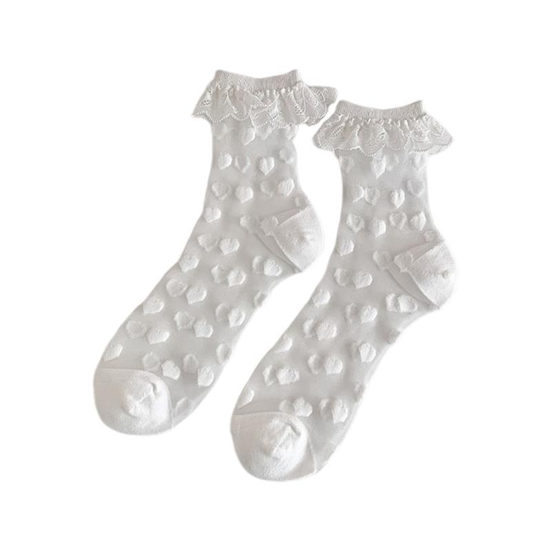 Women s Lace Ruffle Ankle Socks Trim Frilly Princess Socks Transparent Mesh Crew Socks Japanese Cute Middle Tube Socks One Size