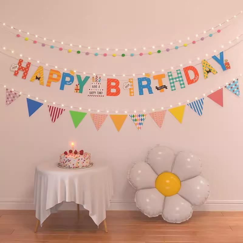 Set de Banderines de Feliz Cumpleaños Luces de Cadena Bandera Colgante Decoraciones para Fiesta Temática de Cumpleaños Niños Niñas Decoración para Baby Shower Accesorios para Fotos