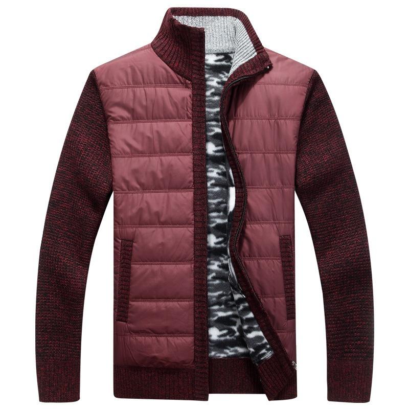 Winter Men's Warm Knitted Jacket with Plush and Thick Standing Collar Men's Loose Size Padded Cardigan