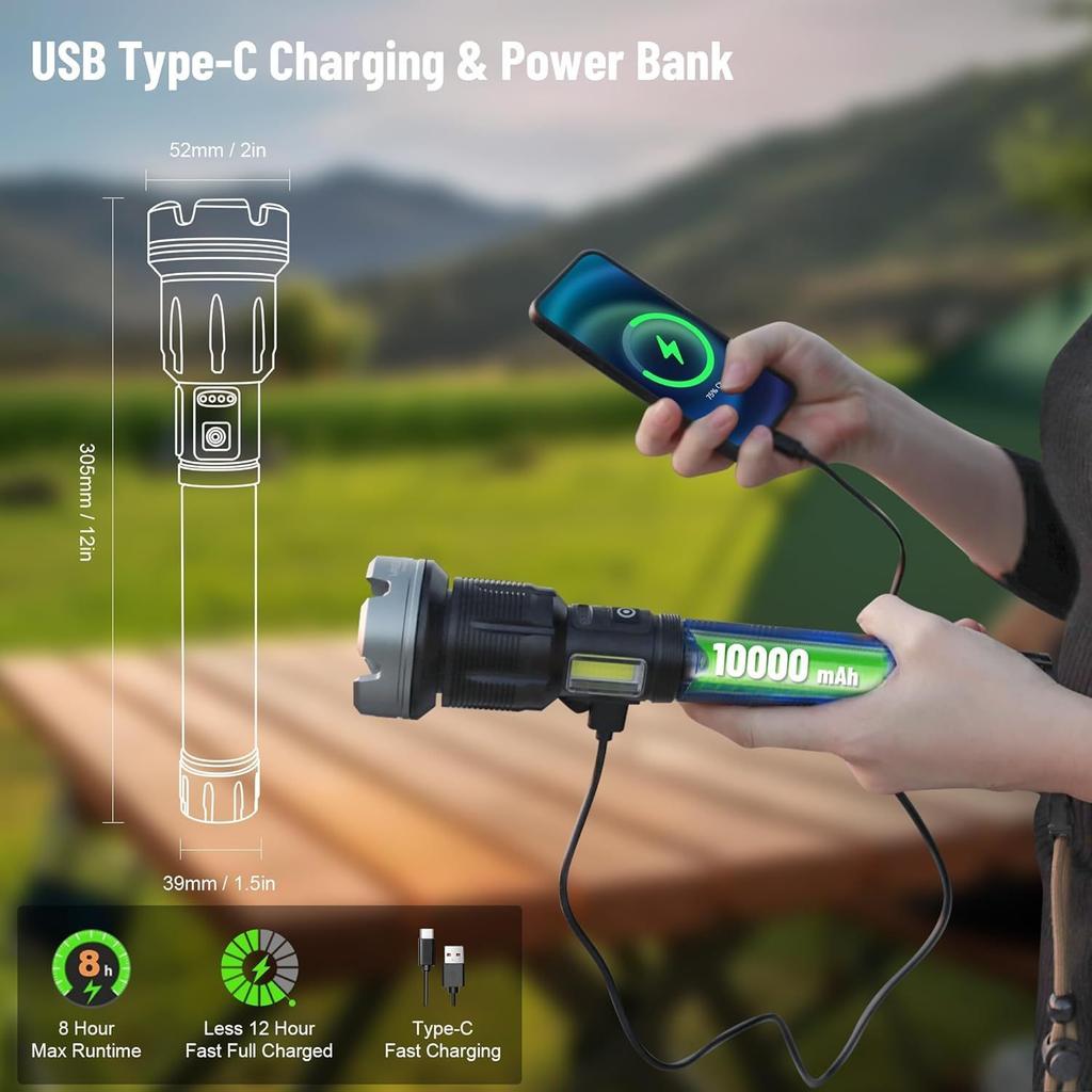 High Power Torch With COB Zoomable Super Powerful Led Flashlight Rechargeable Tactical Flashlight 18650 Usb Camping Lamp