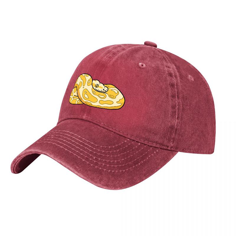 Snake Embroidered Washed Cotton Baseball Cap Classic Fit Unisex Outdoor Hat With Vintage Design And Comfortable Adjustable Back