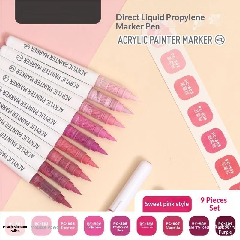 Acrylfarbe Marker Set 9 Stück 9 Farben Direkte Flüssigkeit Schnell Trocknend Wasserdicht für DIY Outdoor Graffiti Innen Heimdekoration Basteln