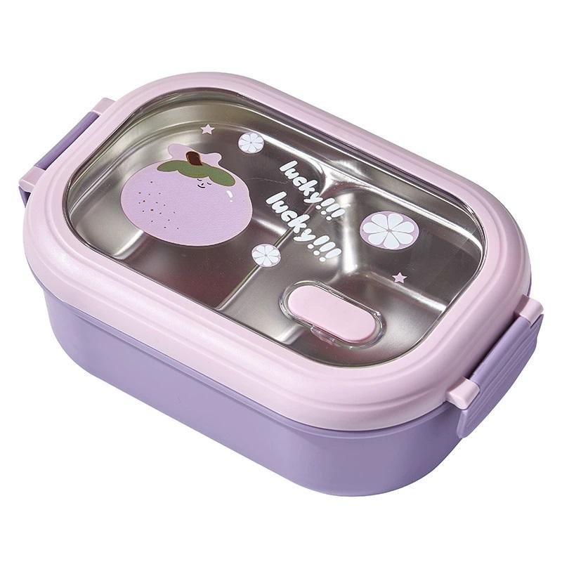304 Food Grade Stainless Steel Lunch Box Split Compartment Bento Box Reusable for Fruit Salad Meal Work School Use
