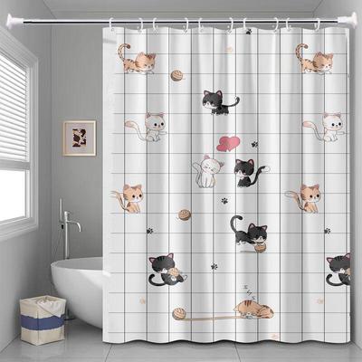 Fan Shun No-Drill Waterproof Shower Curtain Set