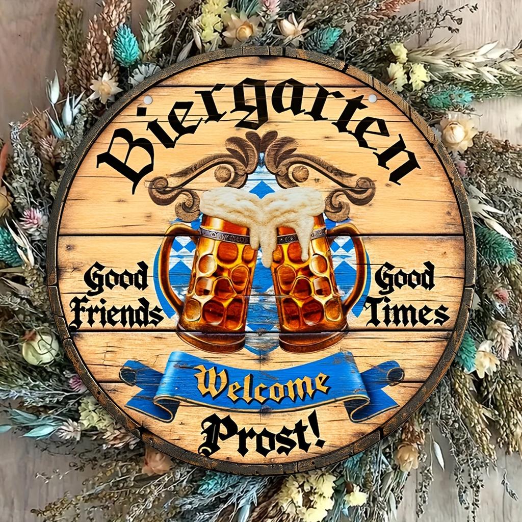 Oktoberfest-Biergartenschild, hölzerne Oktoberfest-Dekoration mit Bierkrügen, „Gute Freunde & Zeiten“, „Willkommen Prost!“ - Perfekt für Zuhause, Garage oder Männerhöhle