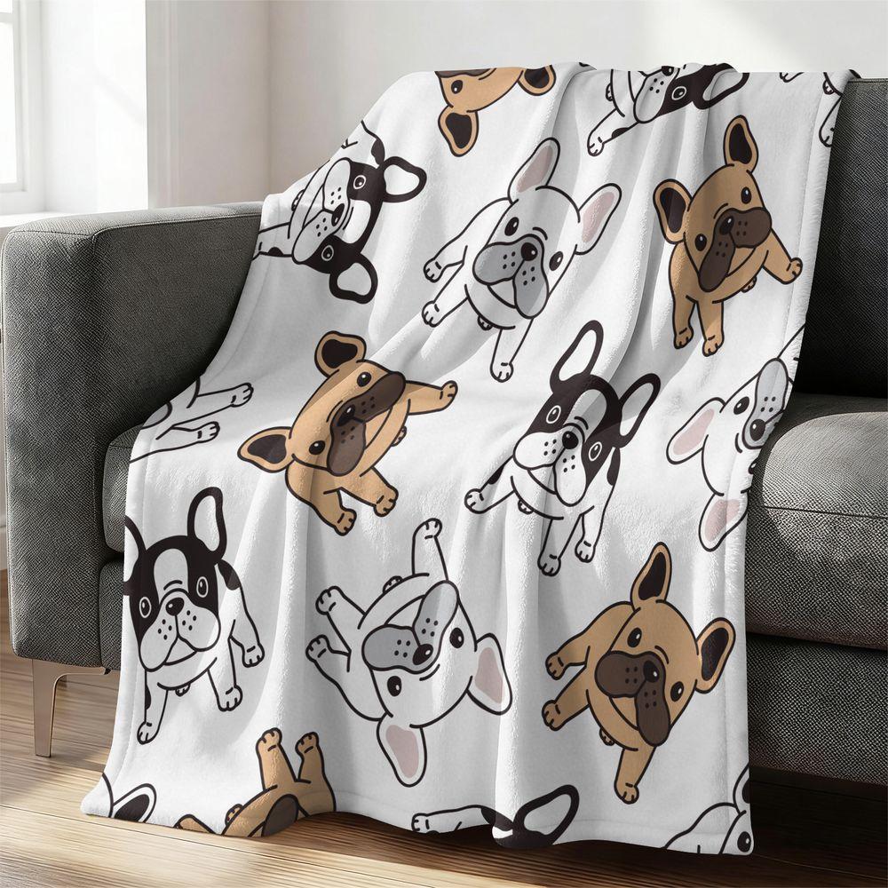 Cute French Bulldog Print Flannel Blanket Soft Warm Throw Blanket for Couch Bed Sofa Kids Pet Gift Blanket Home Decor 100cmx150cm