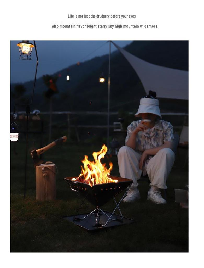 Large Outdoor Stainless Steel Folding Barbecue Grill and Fire Pit for Camping and Picnics