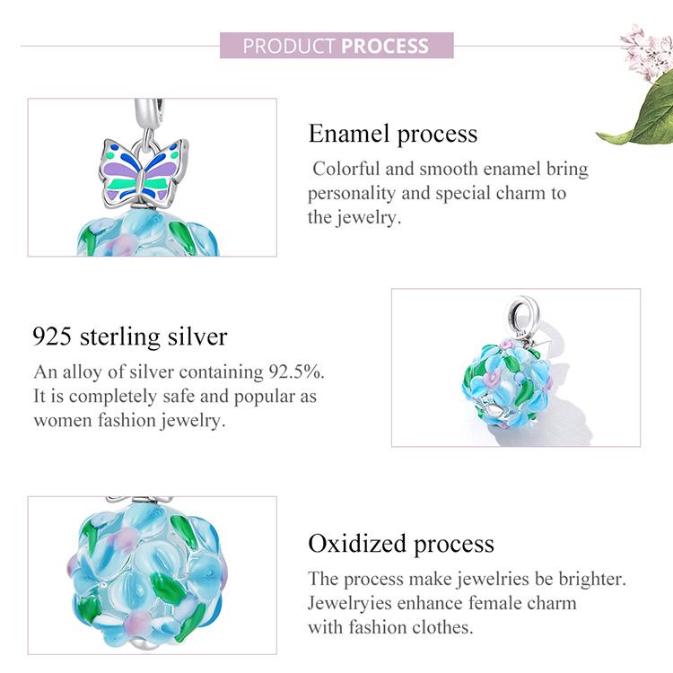 WOSTU 925 Sterling Silver Delicate Flower Butterfly Charm Crystal Blue Bead Fit Original Bracelet For Women Jewelry
