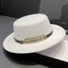 British Retro Flat-top Woolen Top Hat Women's Spring and Autumn Elegant Wide-brimmed White Jazz Hat Versatile Flat-brimmed Hat Men