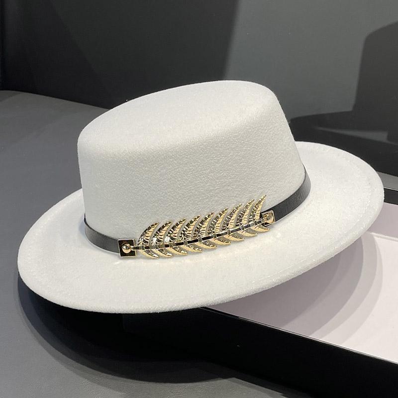 British Retro Flat-top Woolen Top Hat Women's Spring and Autumn Elegant Wide-brimmed White Jazz Hat Versatile Flat-brimmed Hat Men