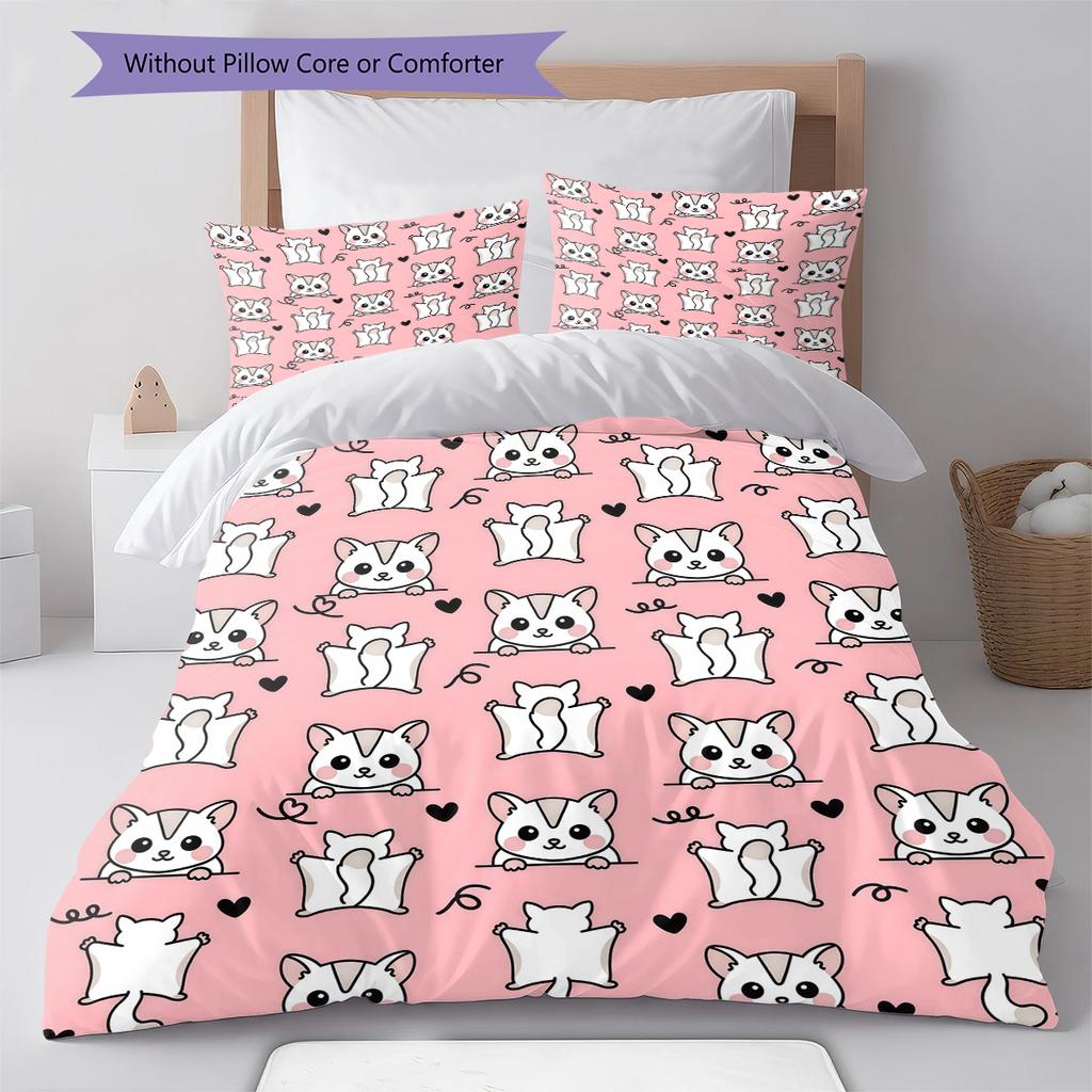 Pink Cartoon Art Pattern Bedding,Quilt Set Quilt Cover Pillowcase Home Birthday Gift (1 * duvet cover + 2 * pillowcase, without core)