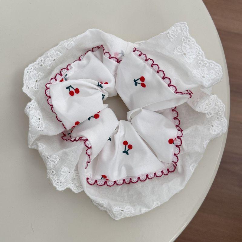 1pc Pure white lace large intestine loop, sweet and cute cherry square scarf, low ponytail tie, hair tie, hair accessory